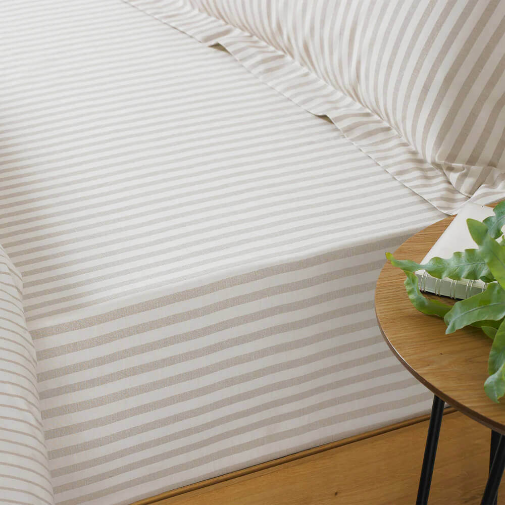 Yard Hebden Melange Beige Stripe Fitted Sheet